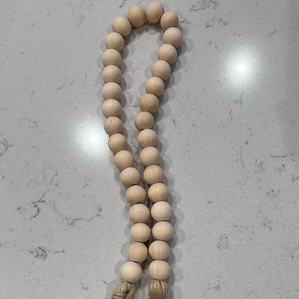 Farmhouse Wood Bead Garland with Tassels